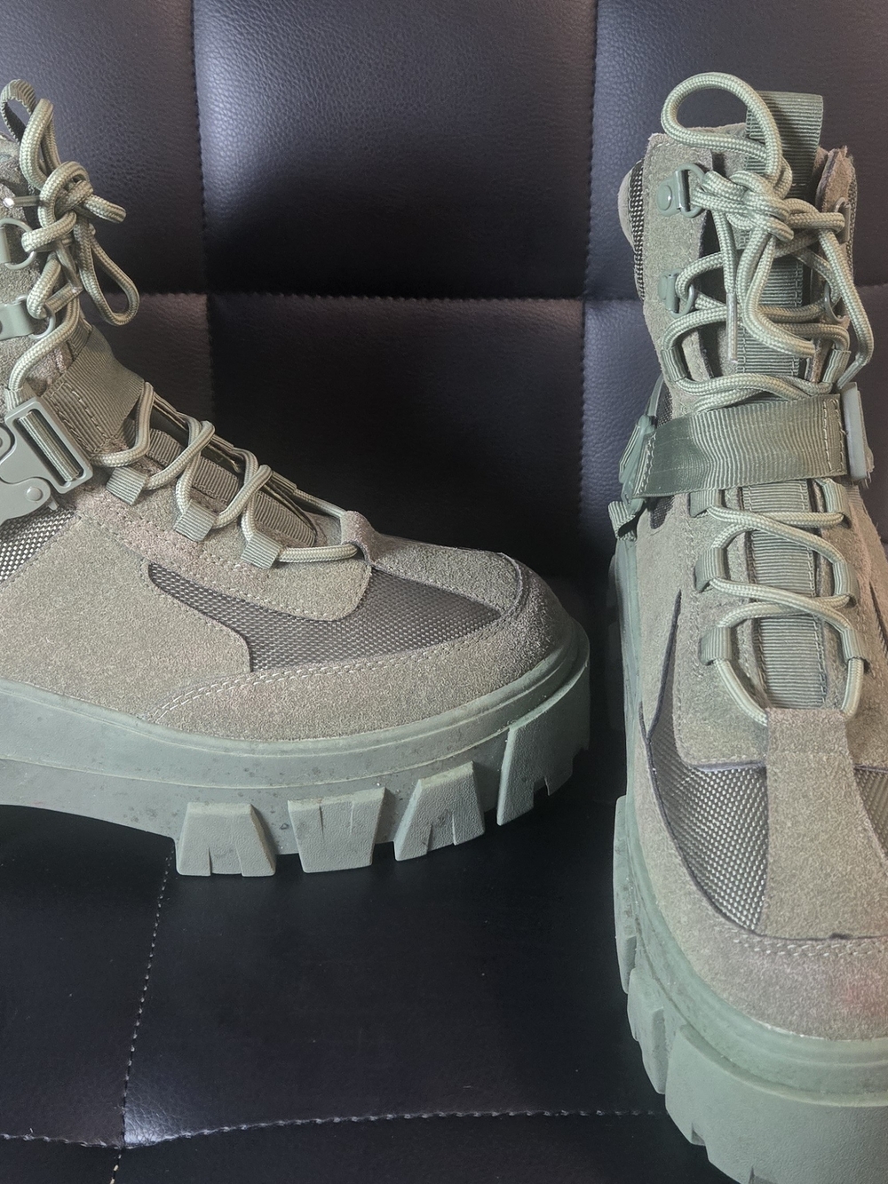 ASOS men's Olive Green Lace-Up Tactical Platform Boots OPEN BOX***